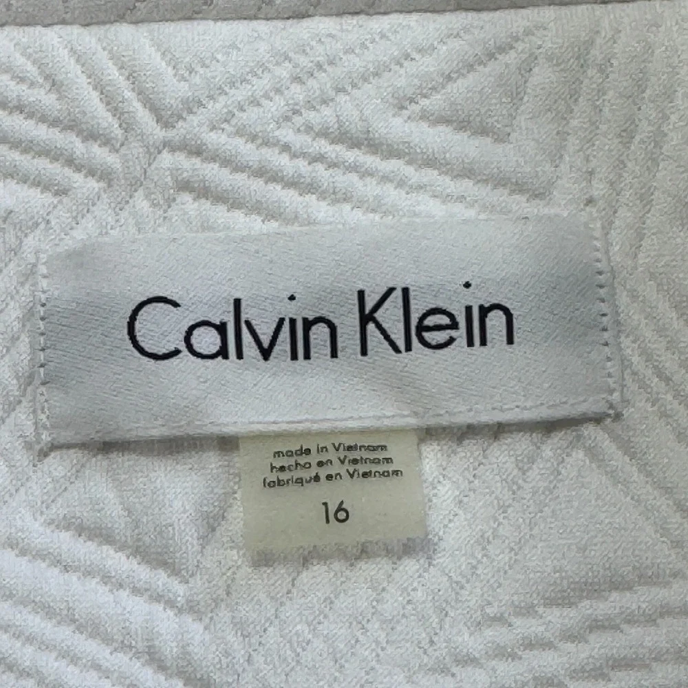 Calvin Klein White Quilted Geometric Pattern Coat Womens 16 Blazer Jacket Open‎